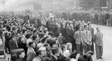 St. Peter's men at Corpus Christi Porcession 1960